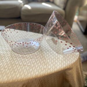 Clear Bowl Set with Pink Polka Dots